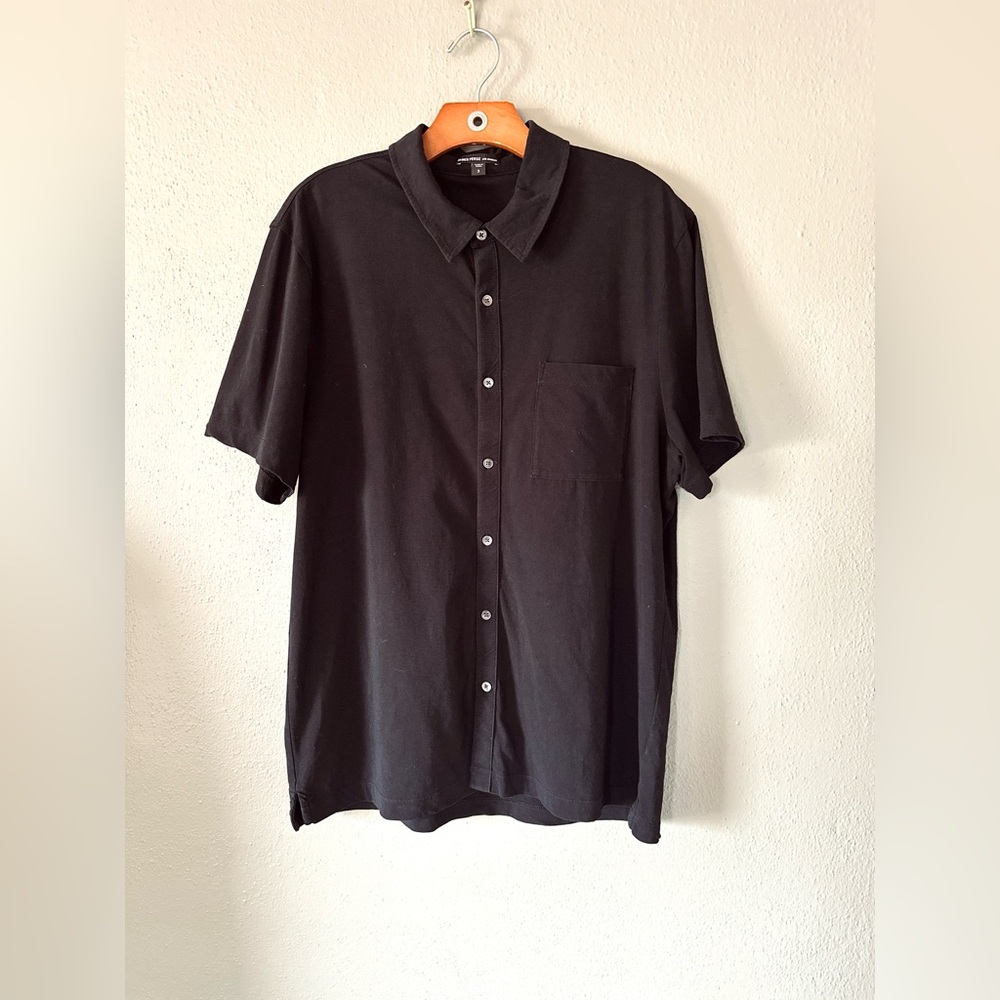JAMES PERSE Solid Cotton Full Button Down Black Shirt | Mens 3 - Picture 3 of 10